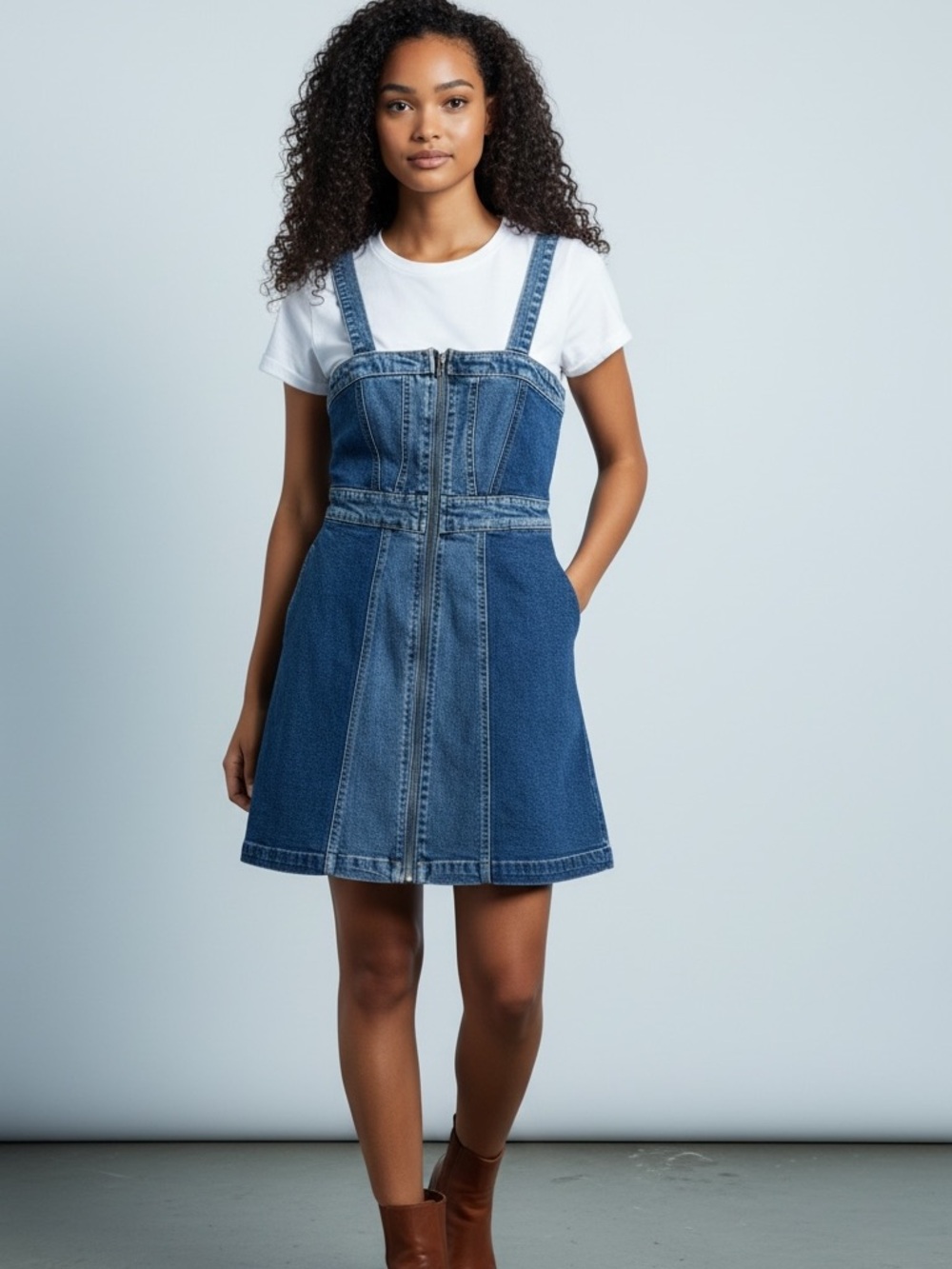 wild fable Blue Denim Overall Dress with Front Zip